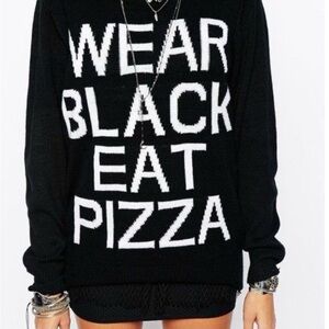 KILLSTAR Black Sweater with 'WEAR BLACK EAT PIZZA' Slogan